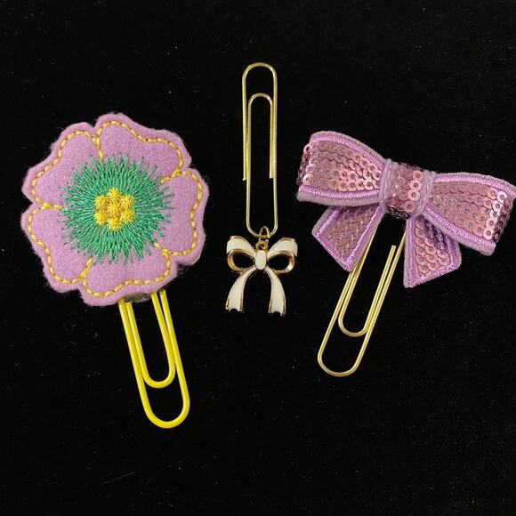 Flower and bows planner clip set of 3 - Picture 1 of 1